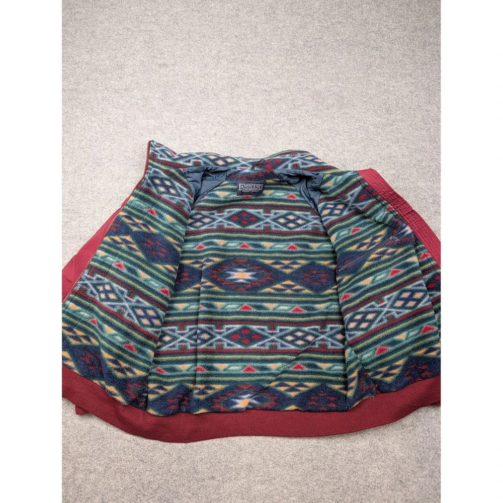 Vintage Lands' End Jacket Mens Large Red Squall Fleece Lined Windbreaker 90s